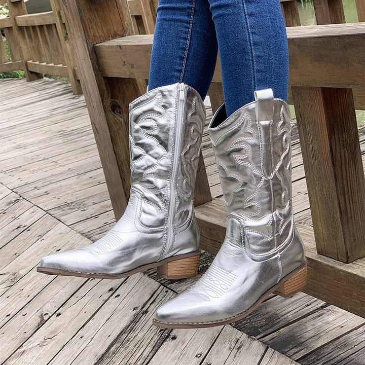 Cowboystiefel Damen mit Seitlichem Reißverschluss und Mittlerem Schaft