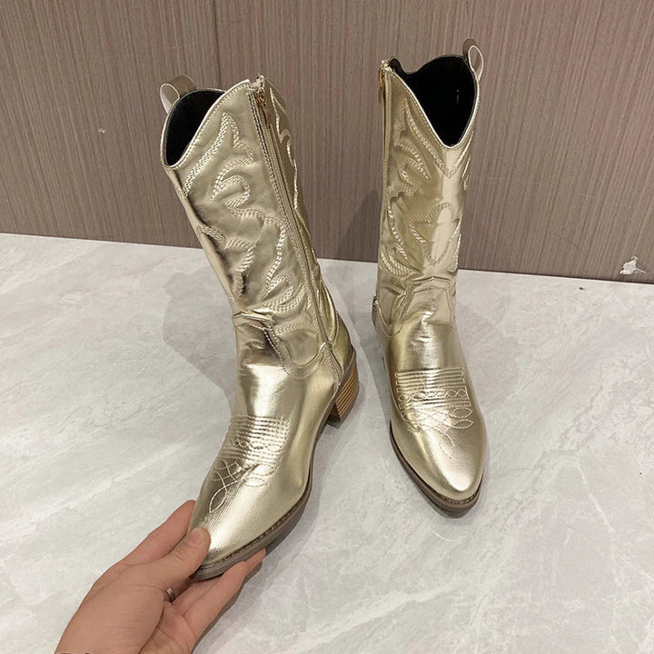 Cowboystiefel Damen mit Seitlichem Reißverschluss und Mittlerem Schaft
