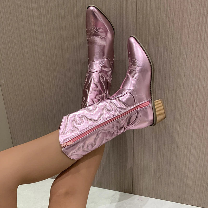 Cowboystiefel Damen mit Seitlichem Reißverschluss und Mittlerem Schaft