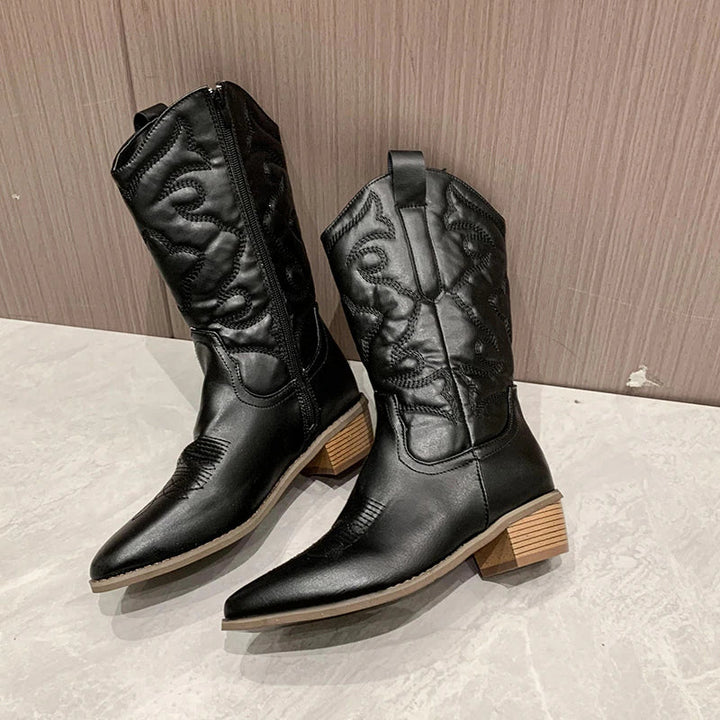 Cowboystiefel Damen mit Seitlichem Reißverschluss und Mittlerem Schaft