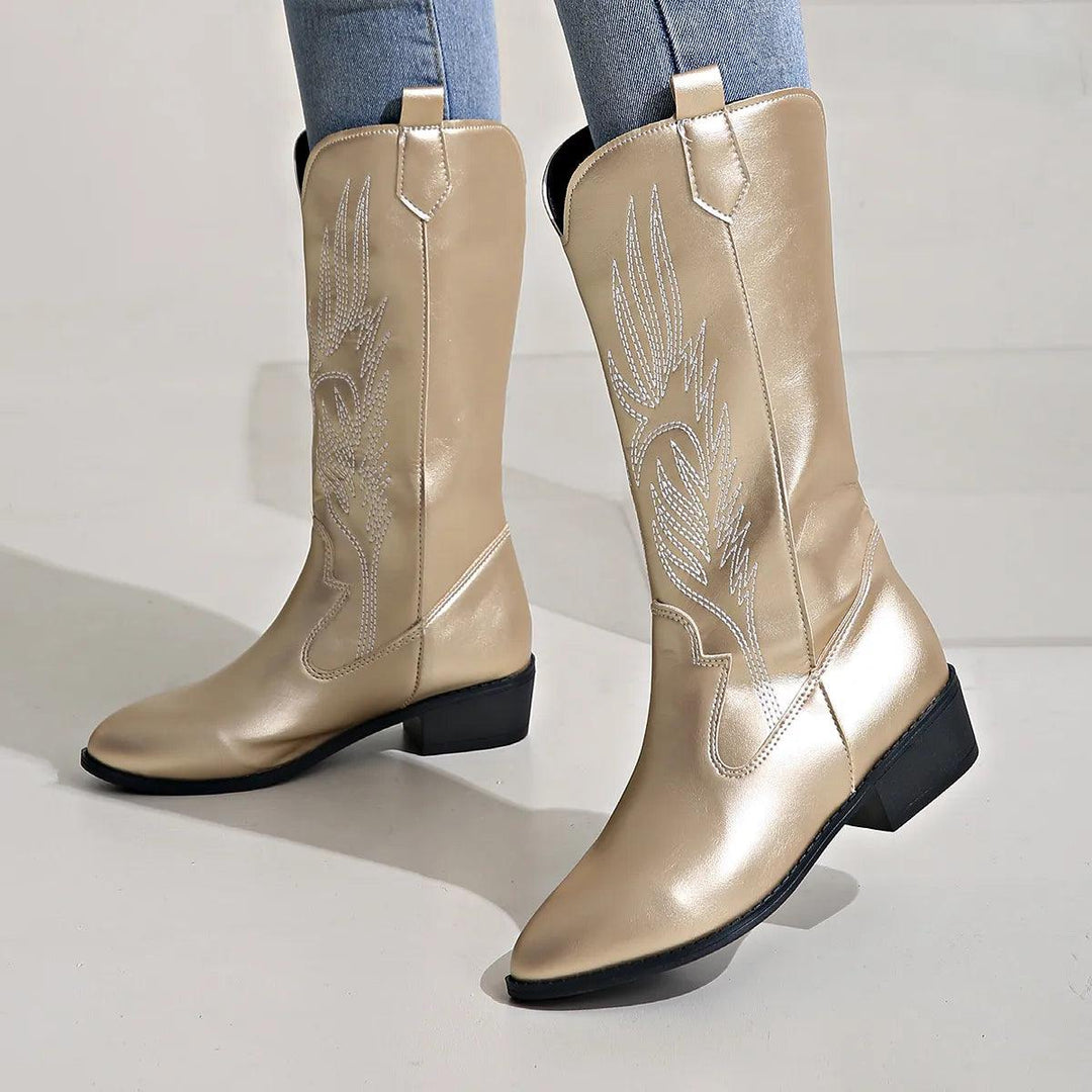 Cowboystiefel Damen mit Verzierter Schaftpartie und Spitzer Kappe