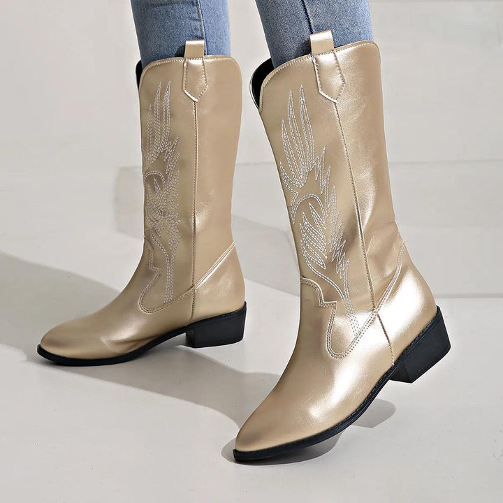 Cowboystiefel Damen mit Verzierter Schaftpartie und Spitzer Kappe