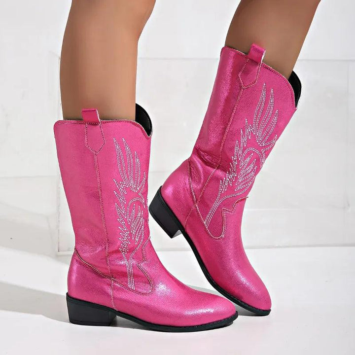 Cowboystiefel Damen mit Verzierter Schaftpartie und Spitzer Kappe