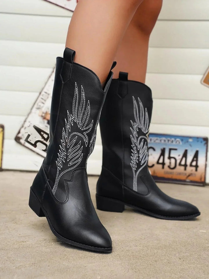 Cowboystiefel Damen mit Verzierter Schaftpartie und Spitzer Kappe