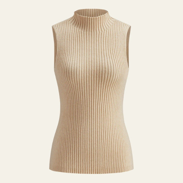 Dames mouwloze pullover met opstaande kraag en rechte zoom