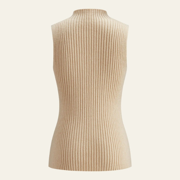 Dames mouwloze pullover met opstaande kraag en rechte zoom