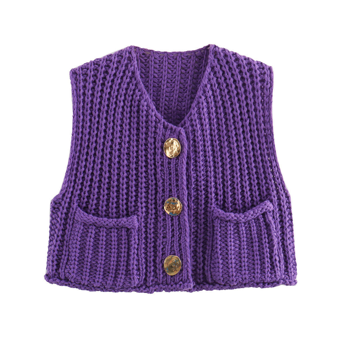 Dames mouwloze vesten met V-hals en knoopsluiting