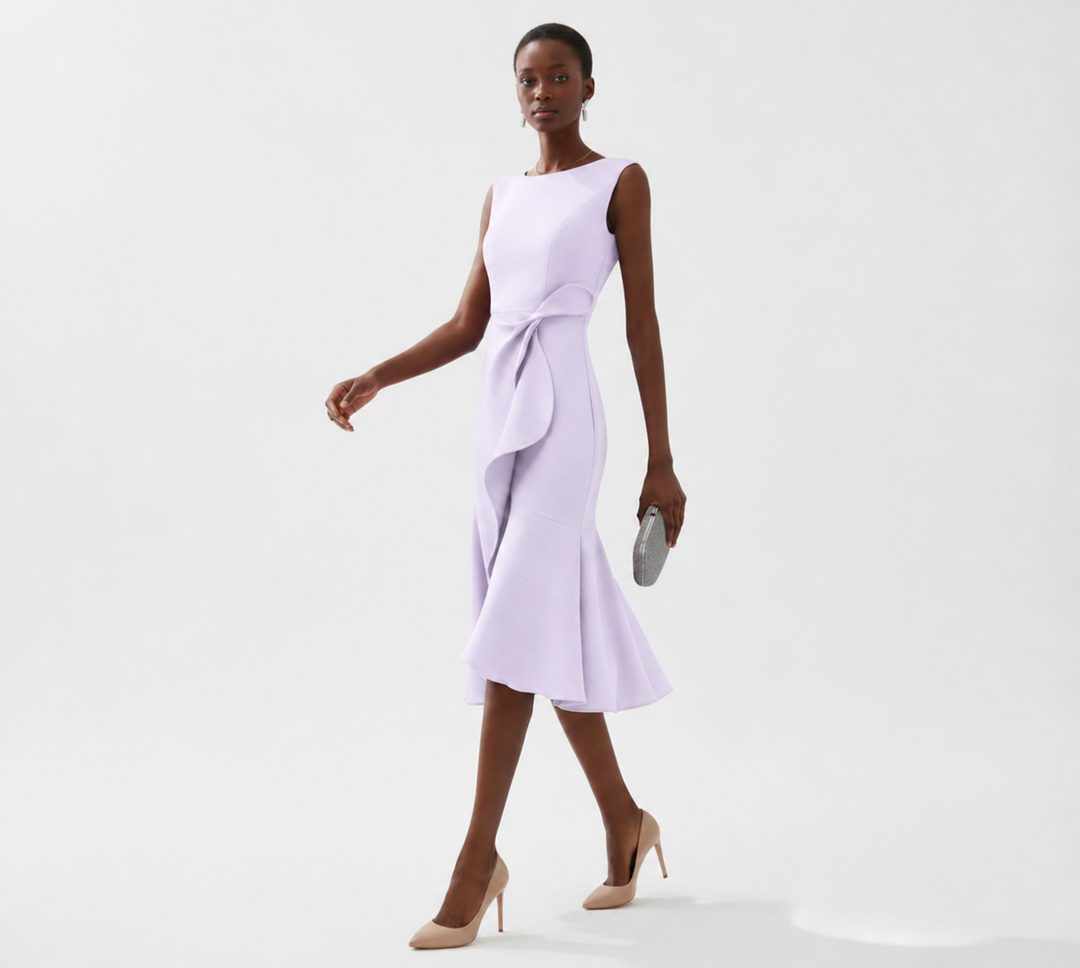 Damen Ärmelloses Midikleid mit Wickeloptik und rundem Halsausschnitt mit asymmetrischem Saum