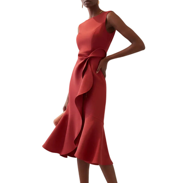 Damen Ärmelloses Midikleid mit Wickeloptik und rundem Halsausschnitt mit asymmetrischem Saum