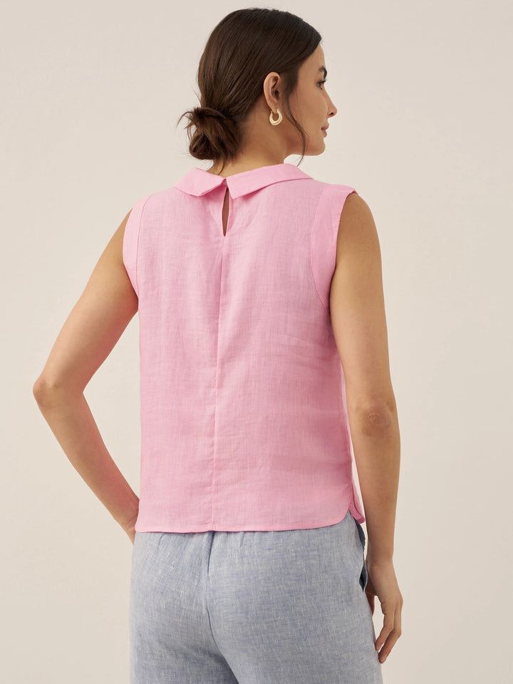 Dames mouwloze top met reverskraag en sleutelgatuitsparing