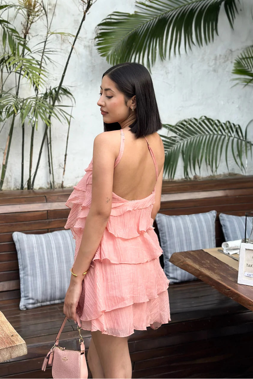 Dames Asymmetrische Minijurk met Rucheslagen en Spaghettibandjes