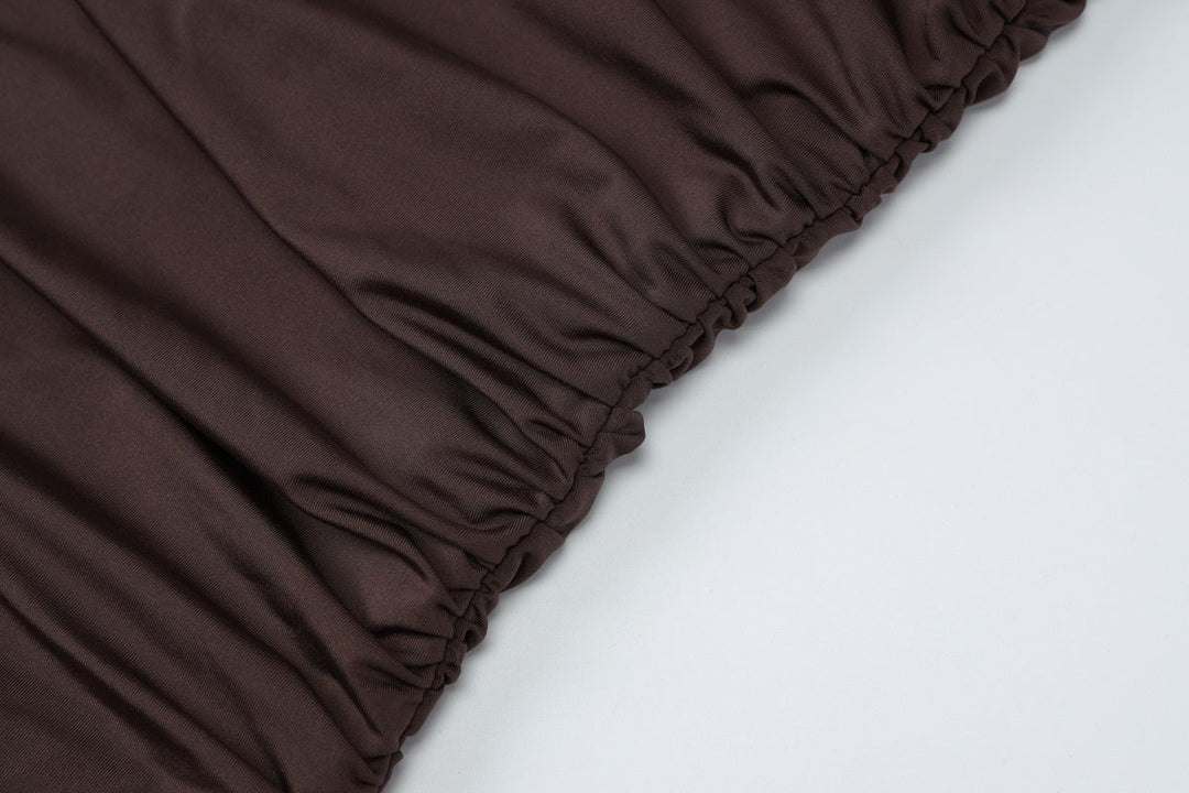 Dames Asymmetrische Minijurk met Opstaande Kraag Ruches en Zijsleep