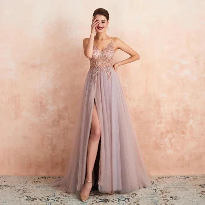 Damen Ballkleid mit Verzierter Korsage und Schmalen Trägern
