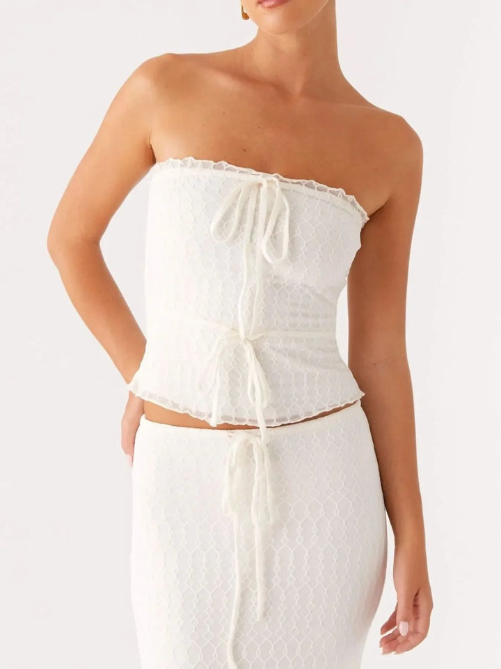 Damen Bandeau-Set mit Bindeverschluss Wabenmuster-Oberfläche und Maxi-Rock
