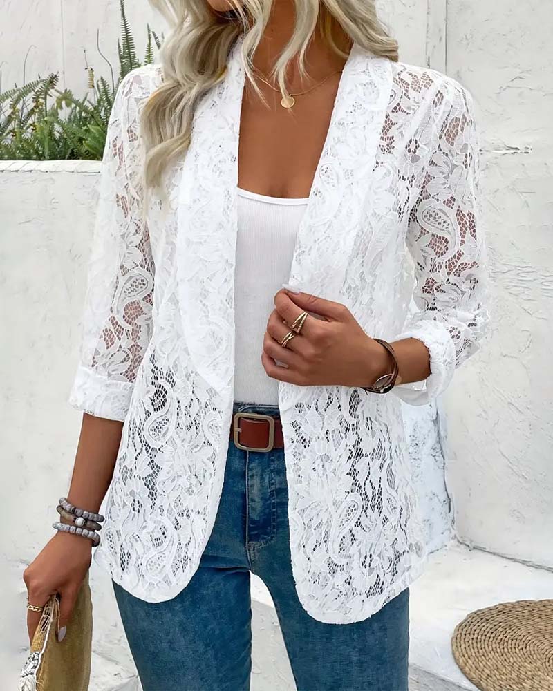 Damen Blazer Elegant mit Durchbrochenen Ärmeldetails