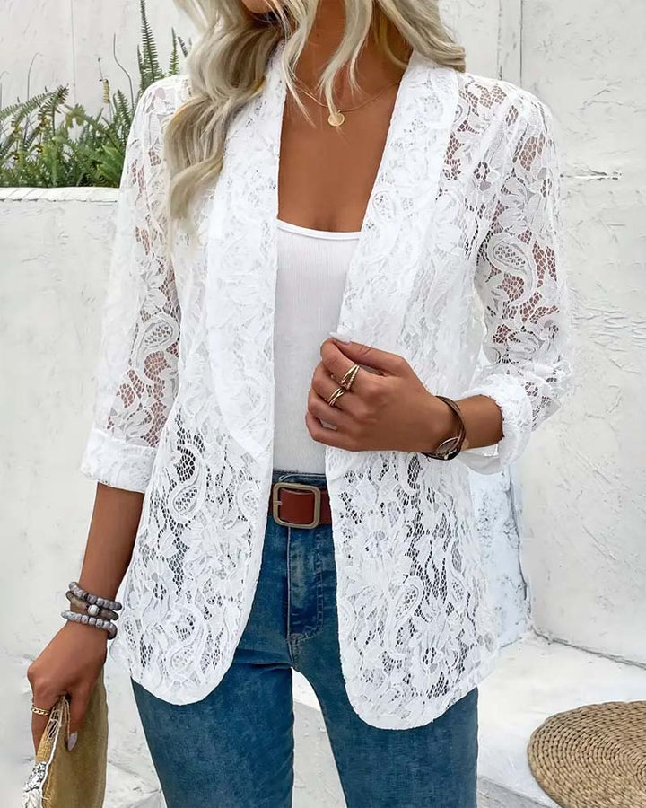 Damen Blazer Elegant mit Durchbrochenen Ärmeldetails