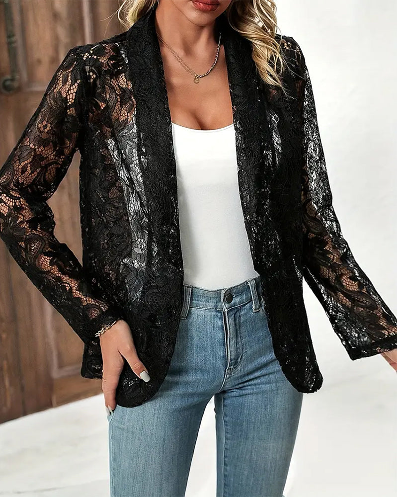 Damen Blazer Elegant mit Durchbrochenen Ärmeldetails