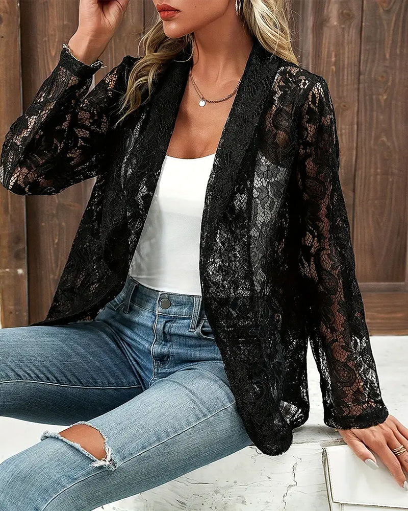 Damen Blazer Elegant mit Durchbrochenen Ärmeldetails