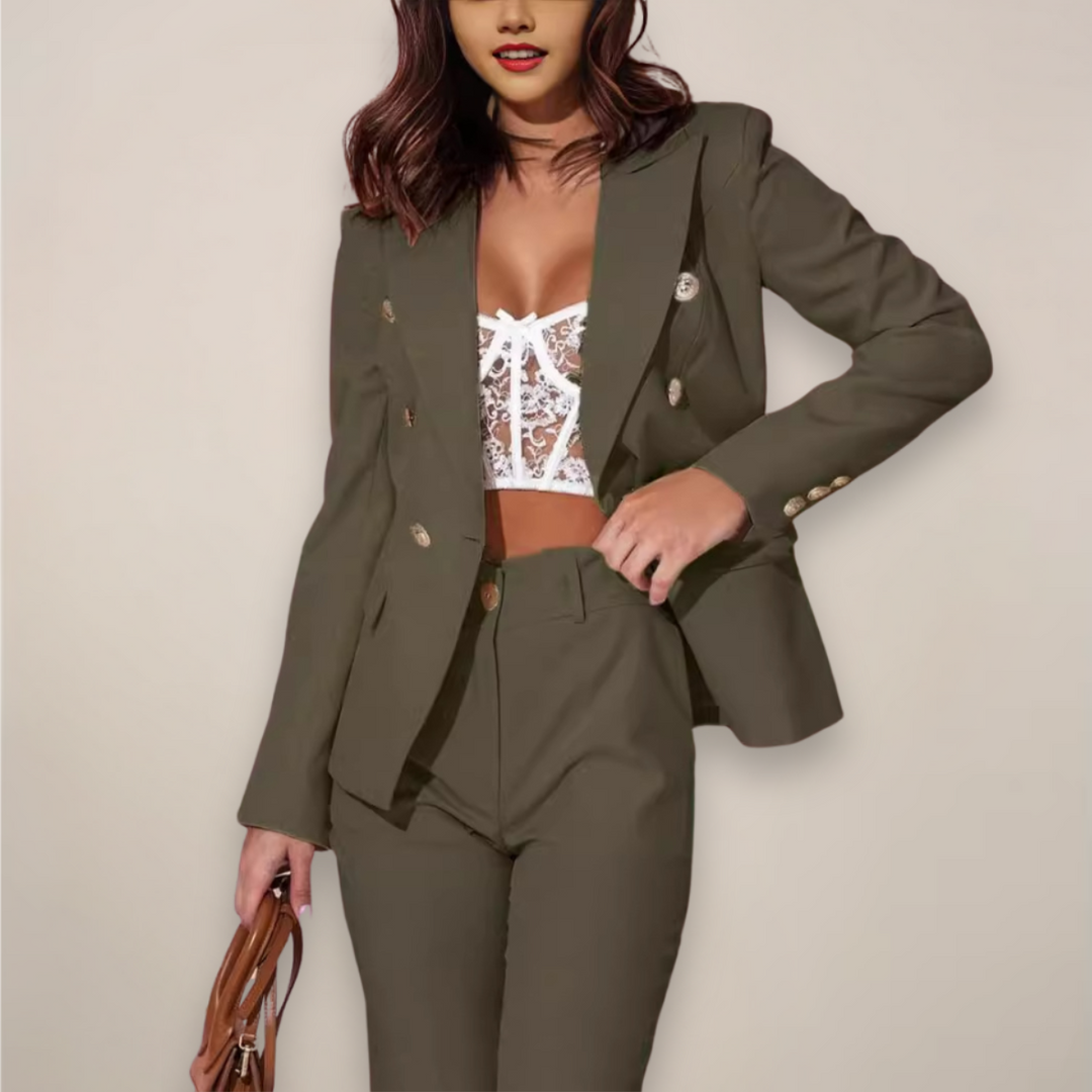 Damen Blazer Hosen-Set Tailliert Geschnitten