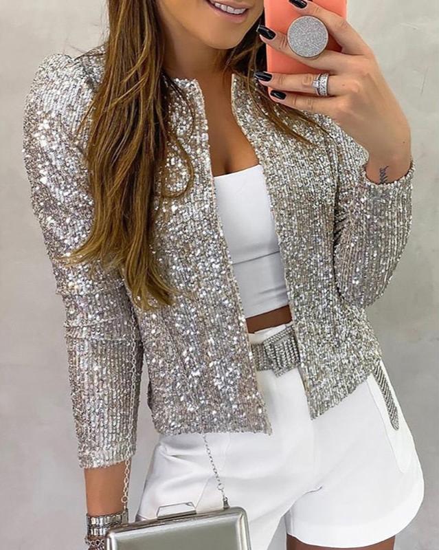 Damen Blazer-Jacke Glitzernd mit Offenem Schnitt