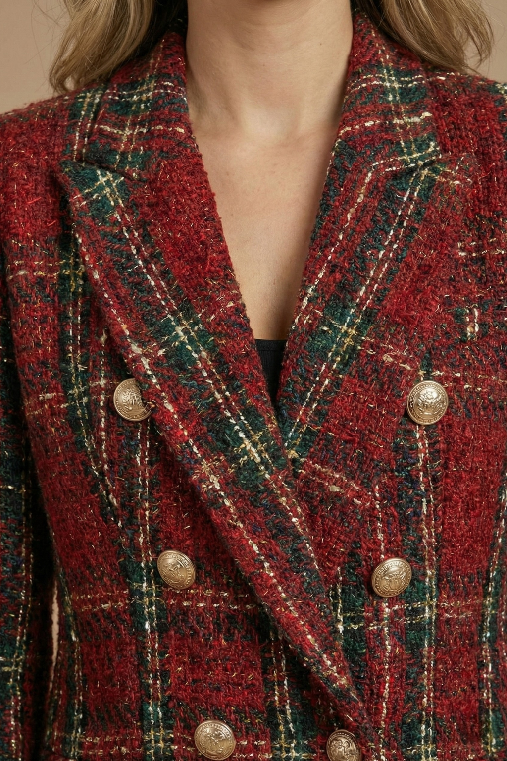 Damen Blazer Kariert mit Doppelreihiger Knopfleiste