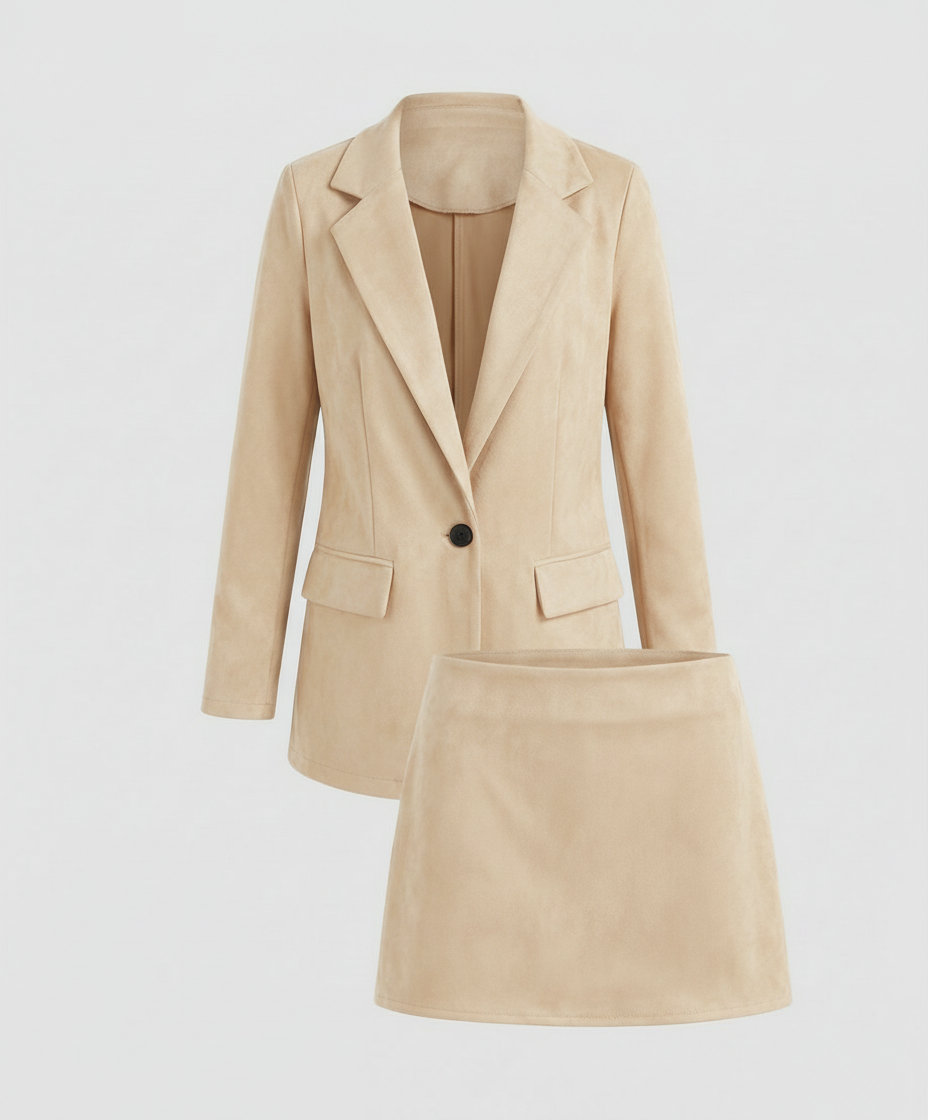 Damen Blazer mit Rock im Zweiteiligen Set