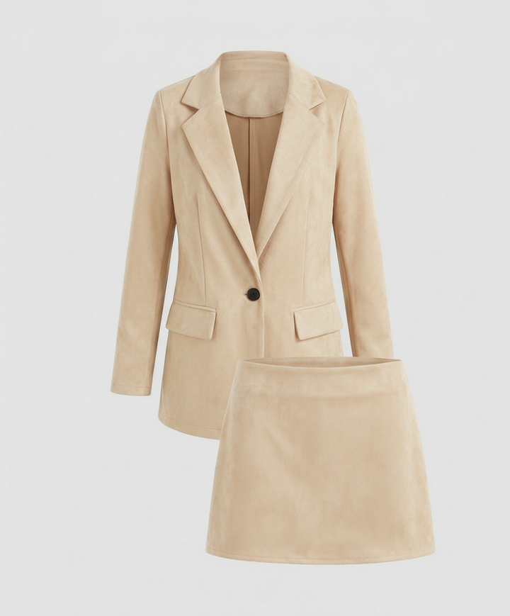Damen Blazer mit Rock im Zweiteiligen Set