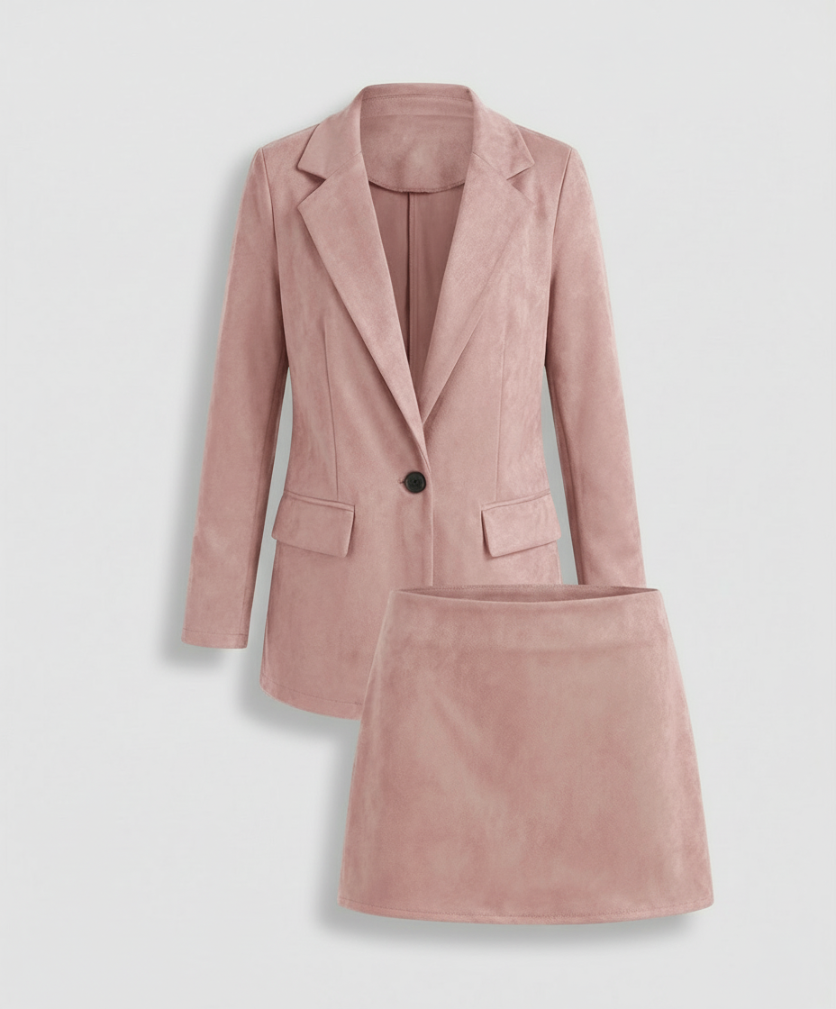 Damen Blazer mit Rock im Zweiteiligen Set