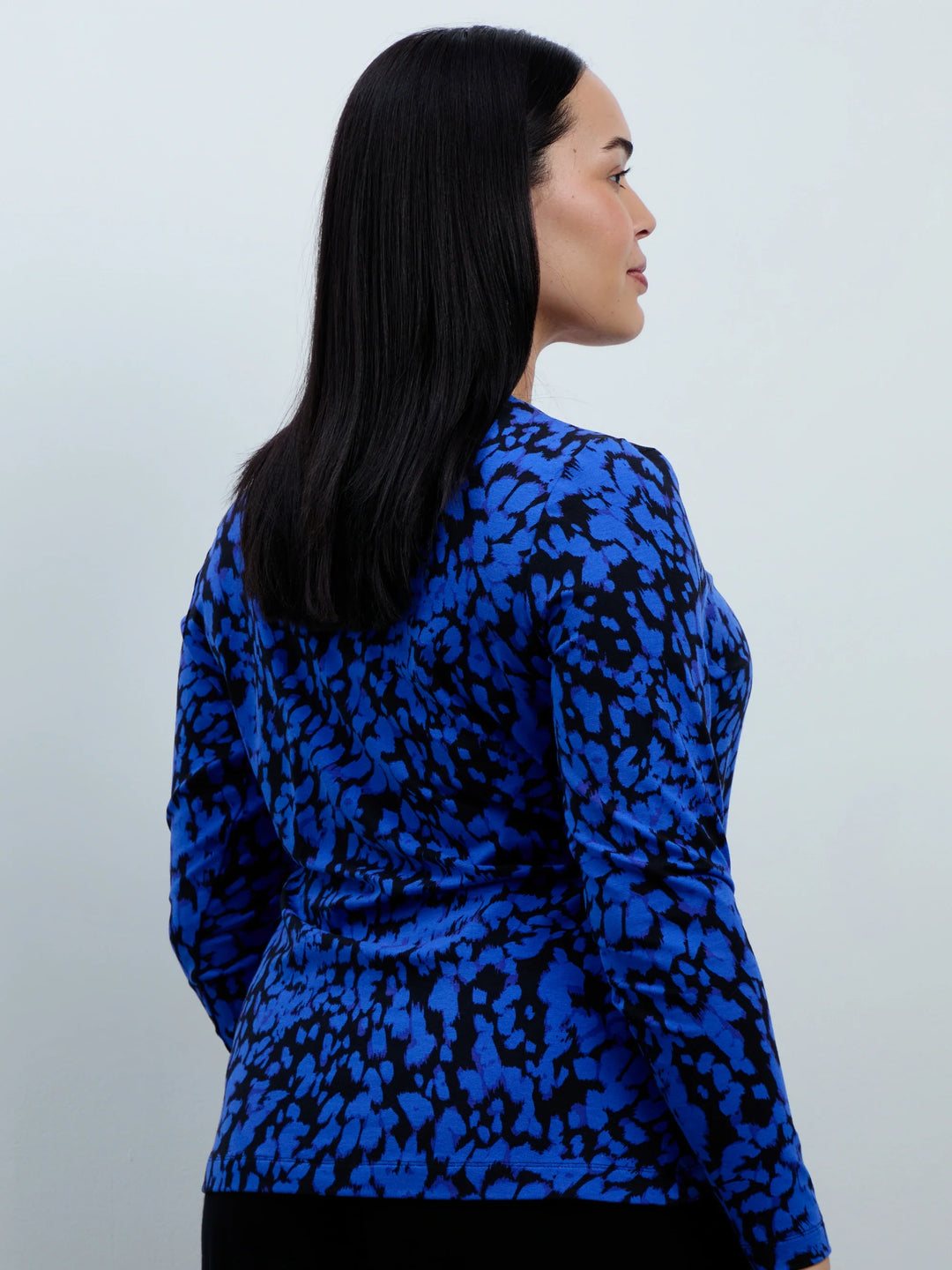 Elske Damen Bluse mit V-Ausschnitt, abstraktem Muster und Ballonärmeln