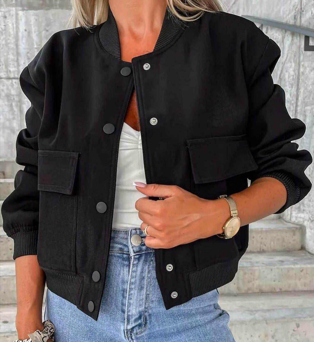 Damen-Bomberjacke mit Knopfverschluss und Brusttaschen