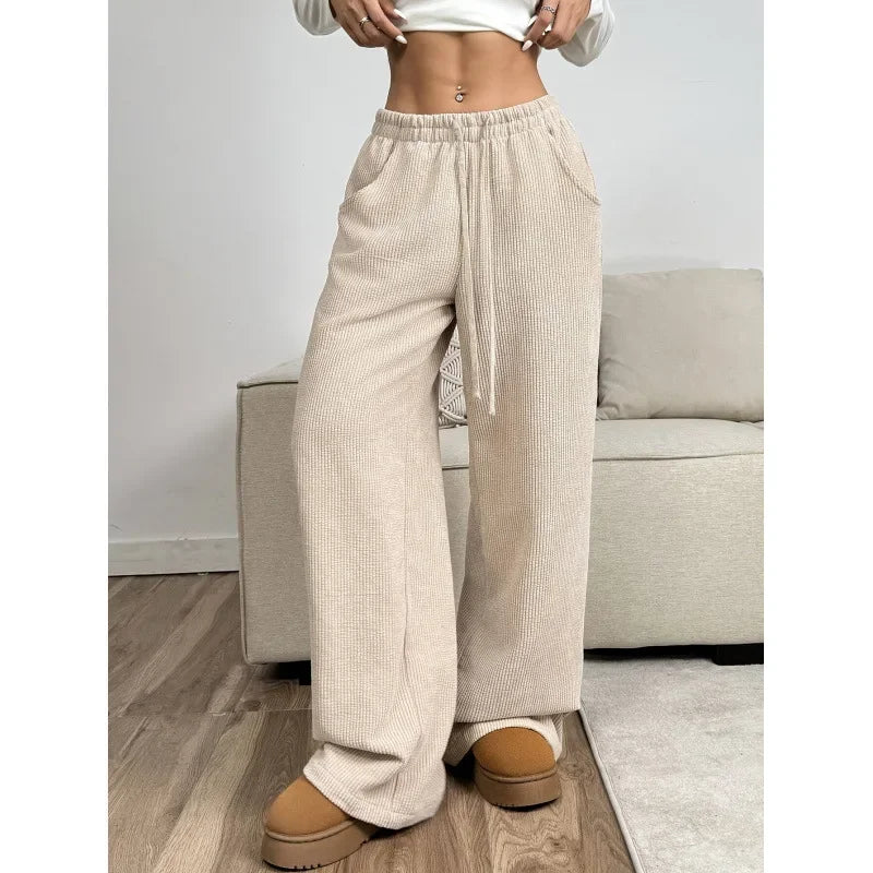 Damen Cordhose mit hohem Bund mit Kordelzug und weiten Beinen