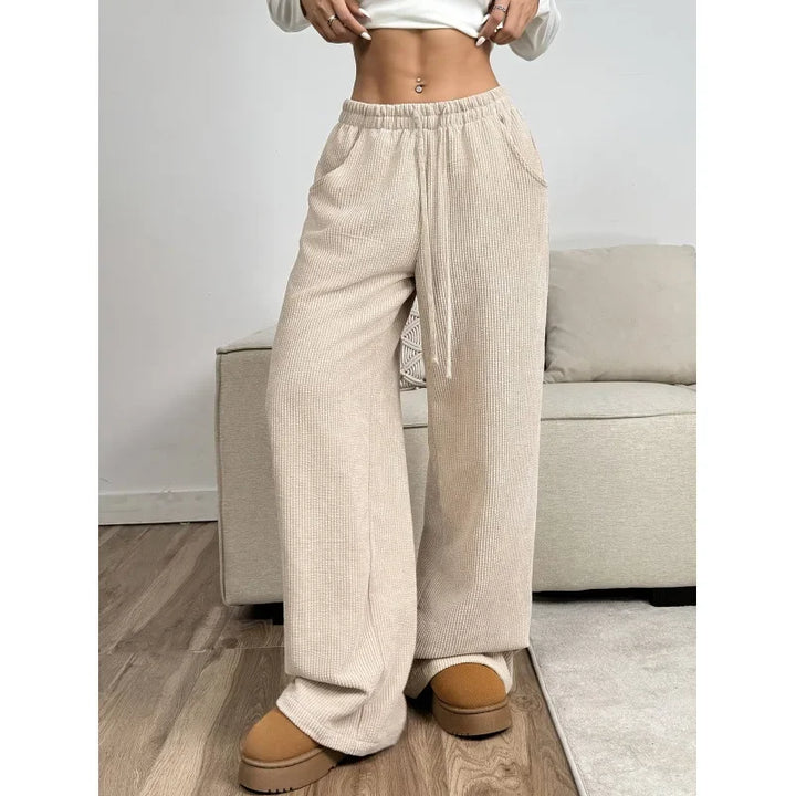 Damen Cordhose mit hohem Bund mit Kordelzug und weiten Beinen