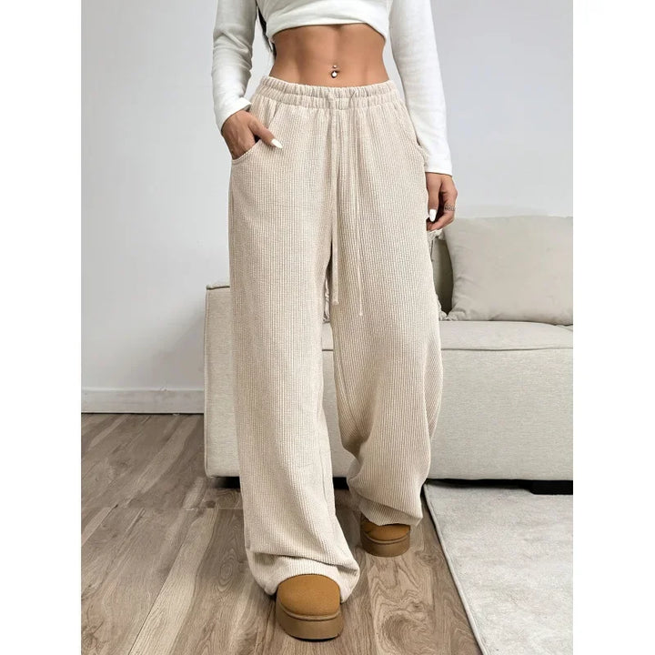 Damen Cordhose mit hohem Bund mit Kordelzug und weiten Beinen