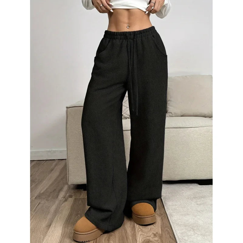 Damen Cordhose mit hohem Bund mit Kordelzug und weiten Beinen
