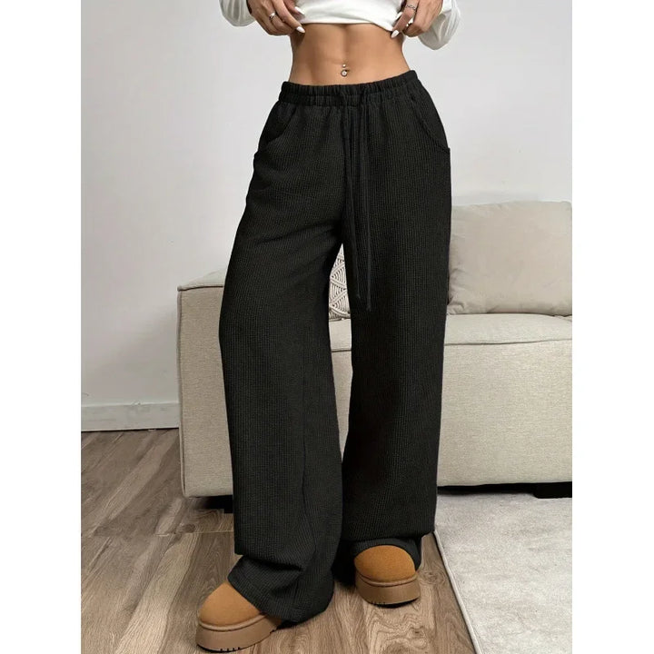 Damen Cordhose mit hohem Bund mit Kordelzug und weiten Beinen