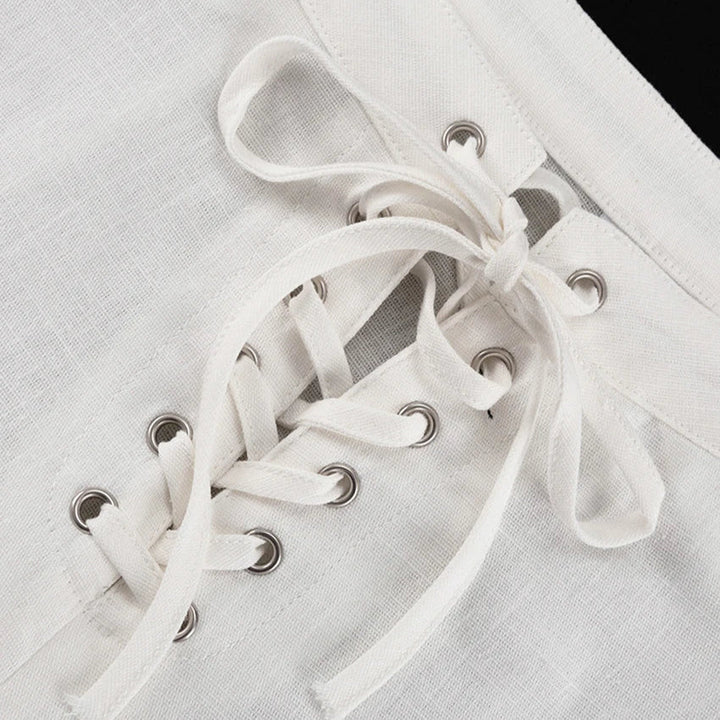 Damen Cropped Hemd-Set mit Umlegekragen Knopfverschluss und Schnürbund-Hose