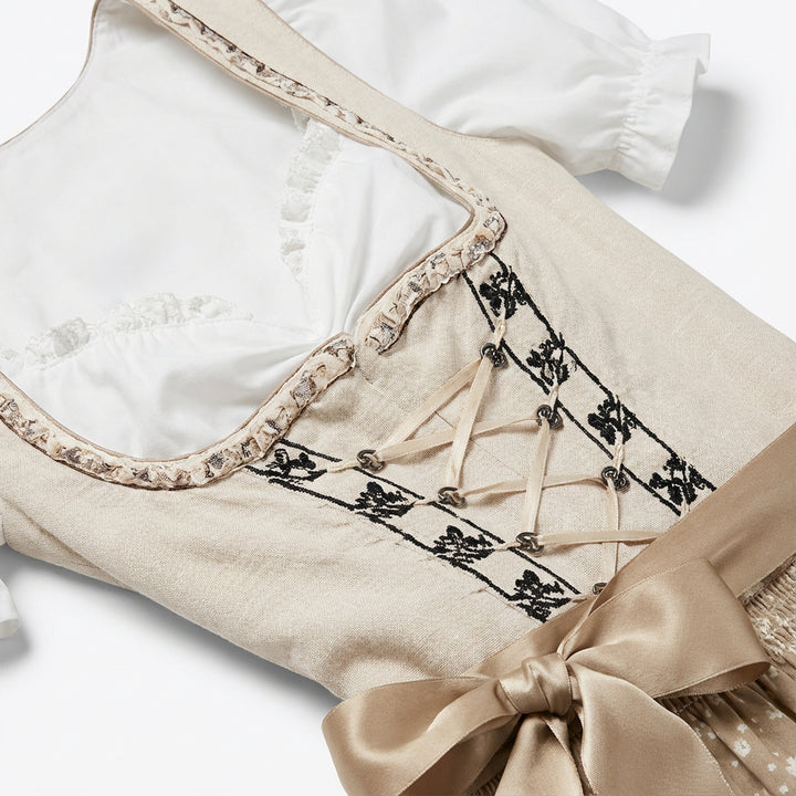 Dames dirndl-jurk met pofmouwen, rijglijfje, bloemenpatroon en satijnen strik