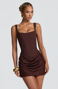 Damen Gerafftes Minikleid mit Karree-Ausschnitt und breiten Trägern