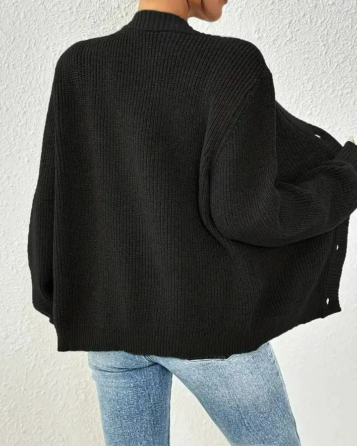 Dames Geribd vest met V-hals, knoopsluiting en pofmouwen