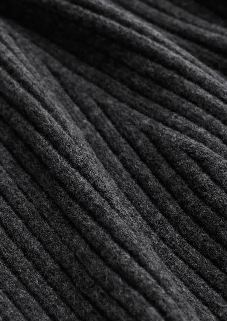 Dames geribde gebreide jurk met ronde hals en lange mouwen