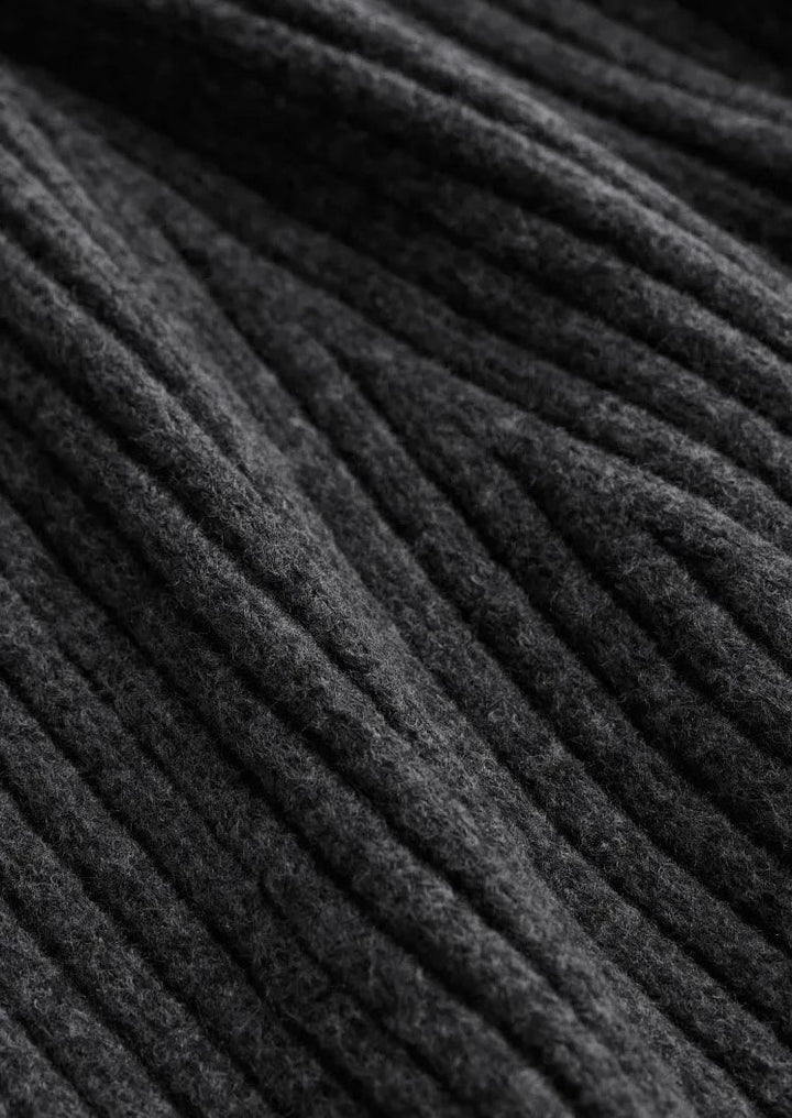 Dames geribde gebreide jurk met ronde hals en lange mouwen