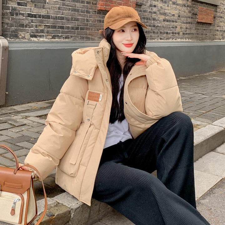 Damen Gesteppte Pufferjacke mit Kapuze Frontreißverschluss Brusttasche und Seitentaschen