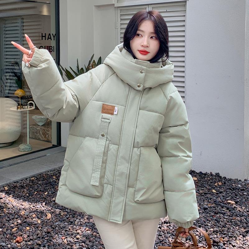 Damen Gesteppte Pufferjacke mit Kapuze Frontreißverschluss Brusttasche und Seitentaschen