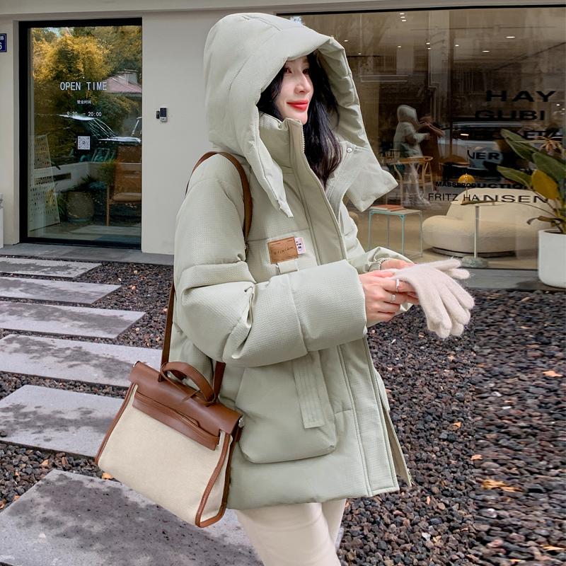 Damen Gesteppte Pufferjacke mit Kapuze Frontreißverschluss Brusttasche und Seitentaschen