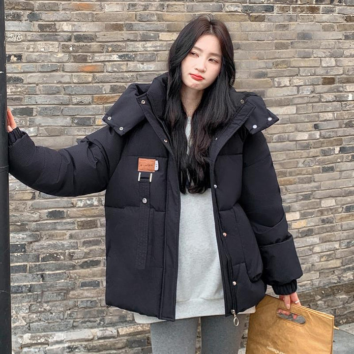 Damen Gesteppte Pufferjacke mit Kapuze Frontreißverschluss Brusttasche und Seitentaschen