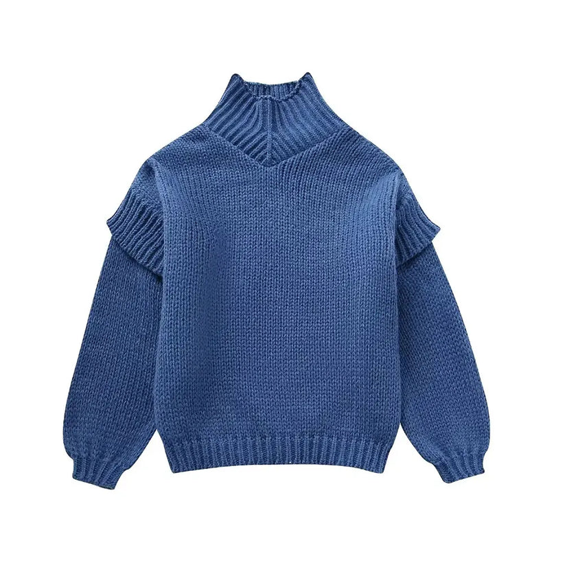 Damen Grobstrick Rollkragenpullover mit Langen Ärmeln und Rippbündchen