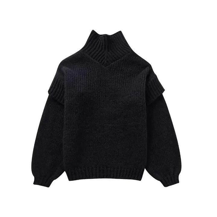 Damen Grobstrick Rollkragenpullover mit Langen Ärmeln und Rippbündchen