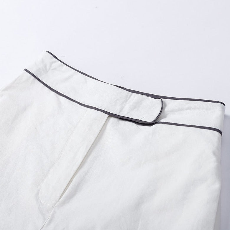 Damen Hemd-Shorts-Set mit Ballonärmeln Kontrastpaspel und Knopfverschluss