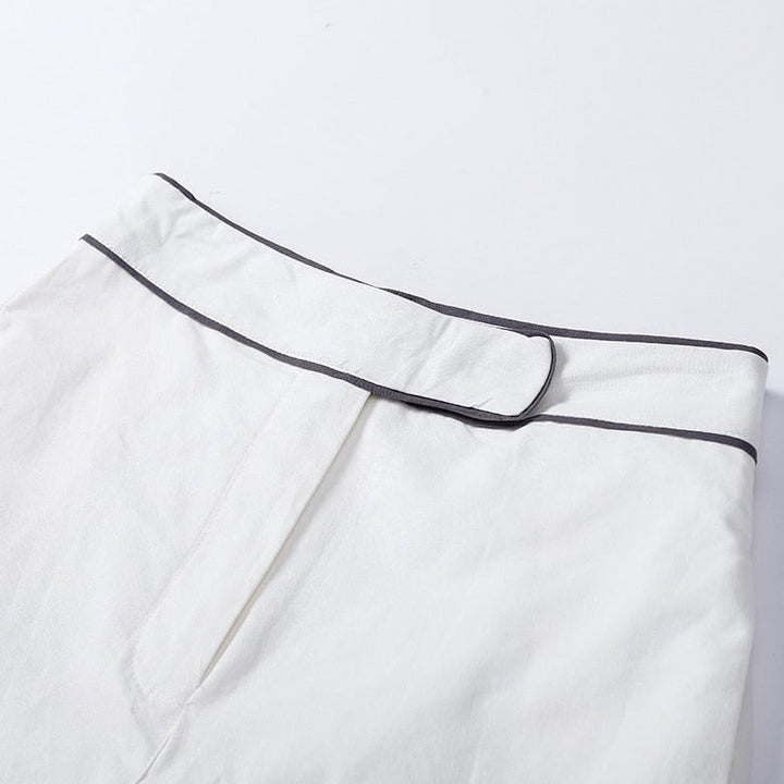 Damen Hemd-Shorts-Set mit Ballonärmeln Kontrastpaspel und Knopfverschluss