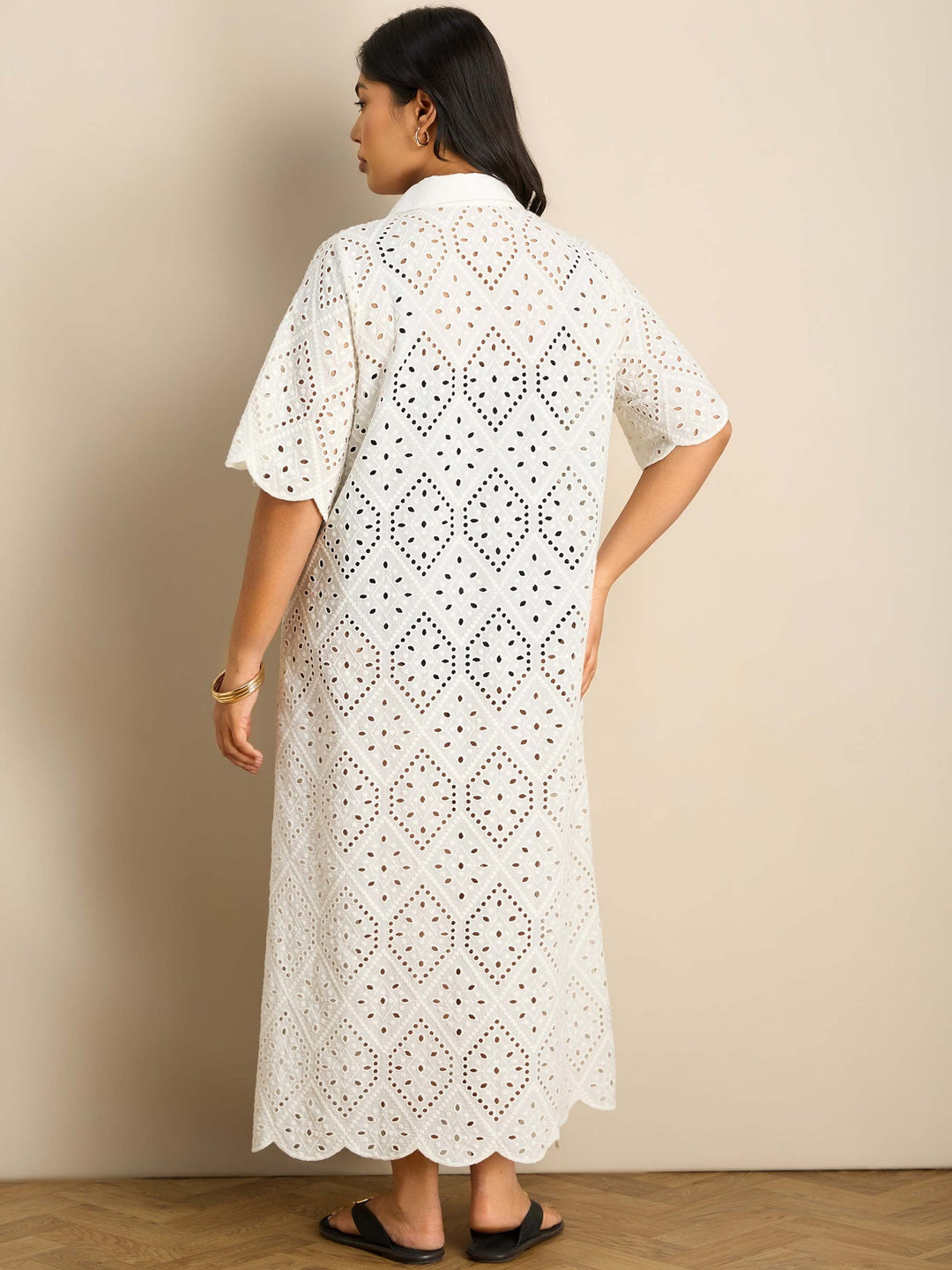 Anouk Damen Hemdblusenkleid mit Lochstickerei und Bogenkante